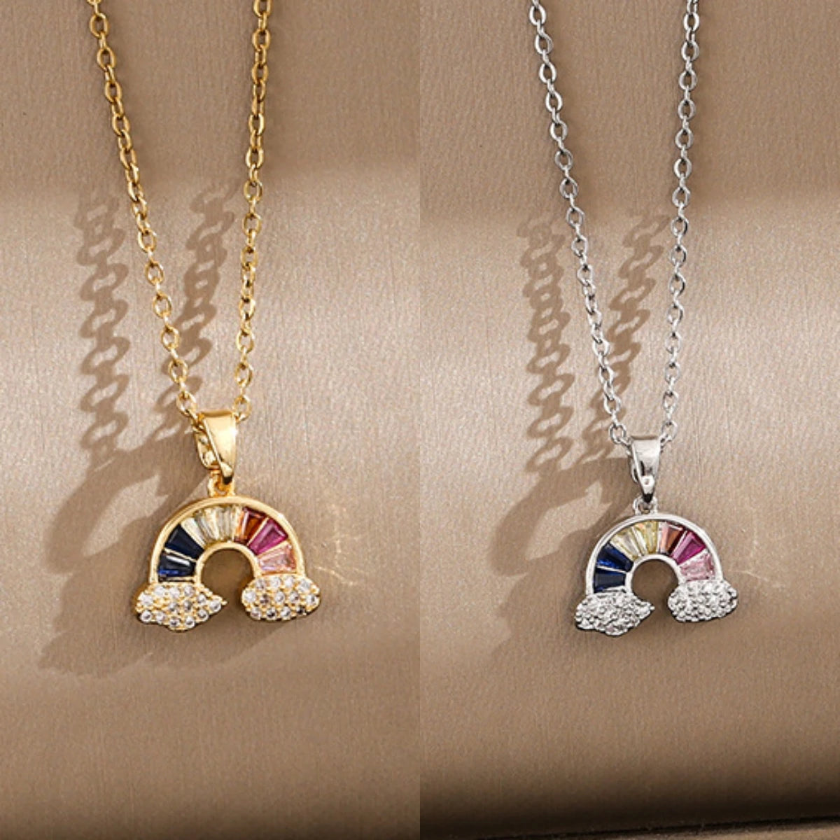 Rainbow Cloud Pendant Necklace – Minimalist Stainless Steel Pendant Necklace Nixie