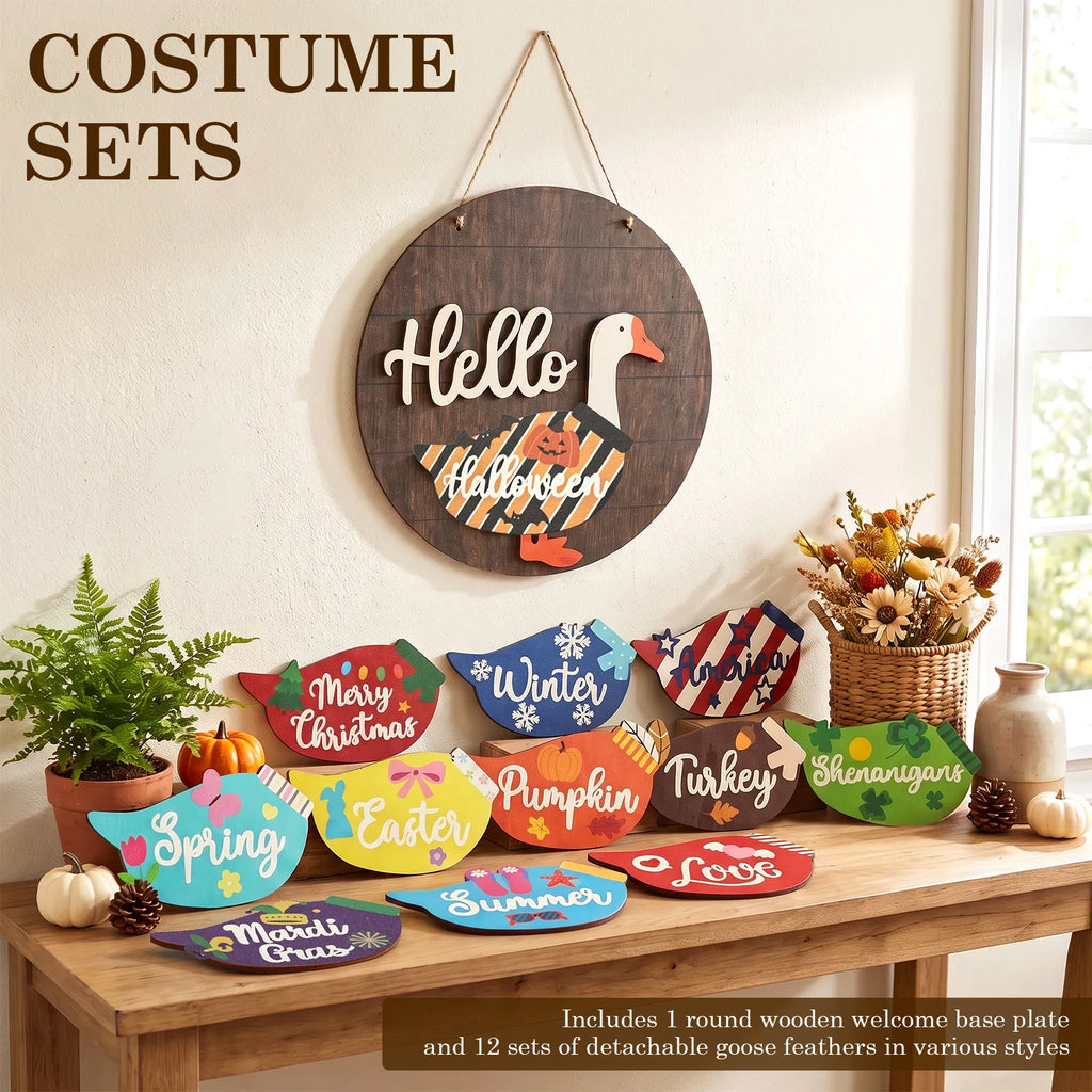 Interchangeable Wooden Goose Decor – 12 Seasonal Costumes Seasonal Home Decor Nixie