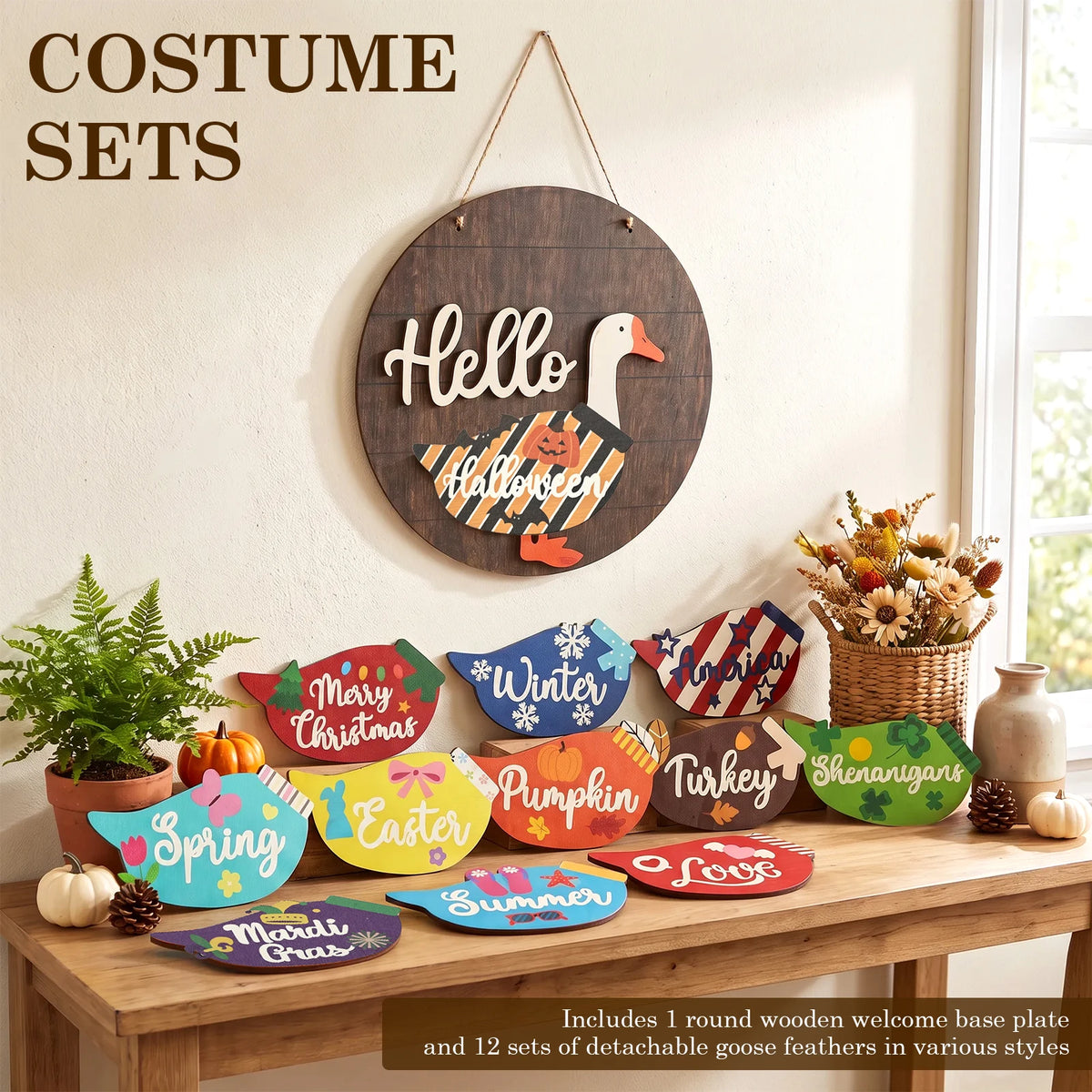 Interchangeable Wooden Goose Decor – 12 Seasonal Costumes Seasonal Home Decor Nixie