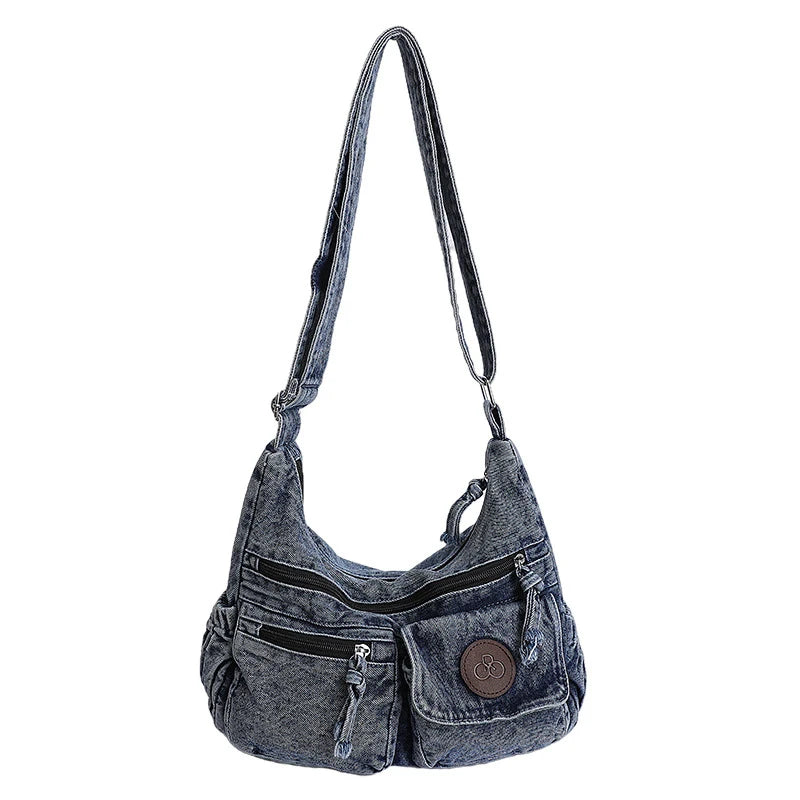Japanese Washed Denim Multi-Pocket Women's Shoulder Bag Denim Shoulder Bag Nixie