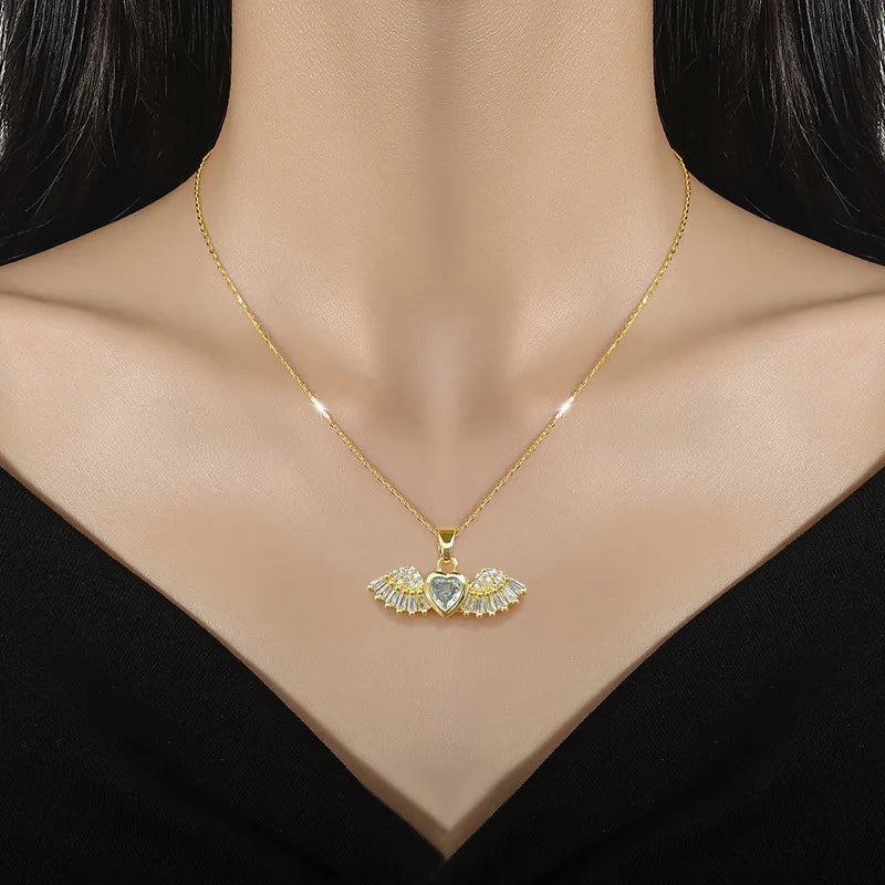 Angel Wings Pendant Necklace – Gold Stainless Steel & Zircon Pendant Necklace Nixie