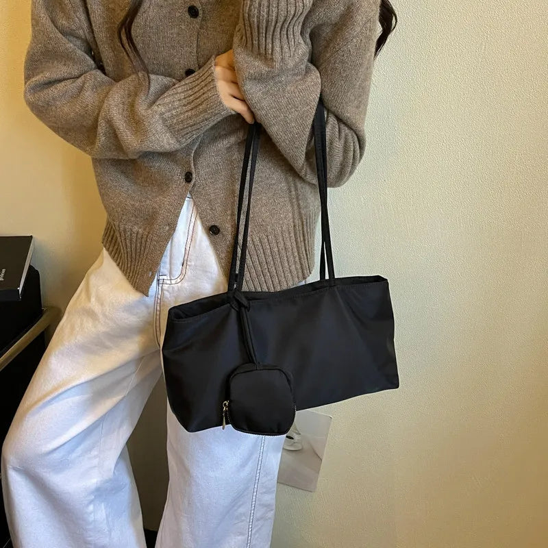 Women's Minimalist Nylon Tote Bag | Japanese Korean Style Shoulder Tote Bag Nixie