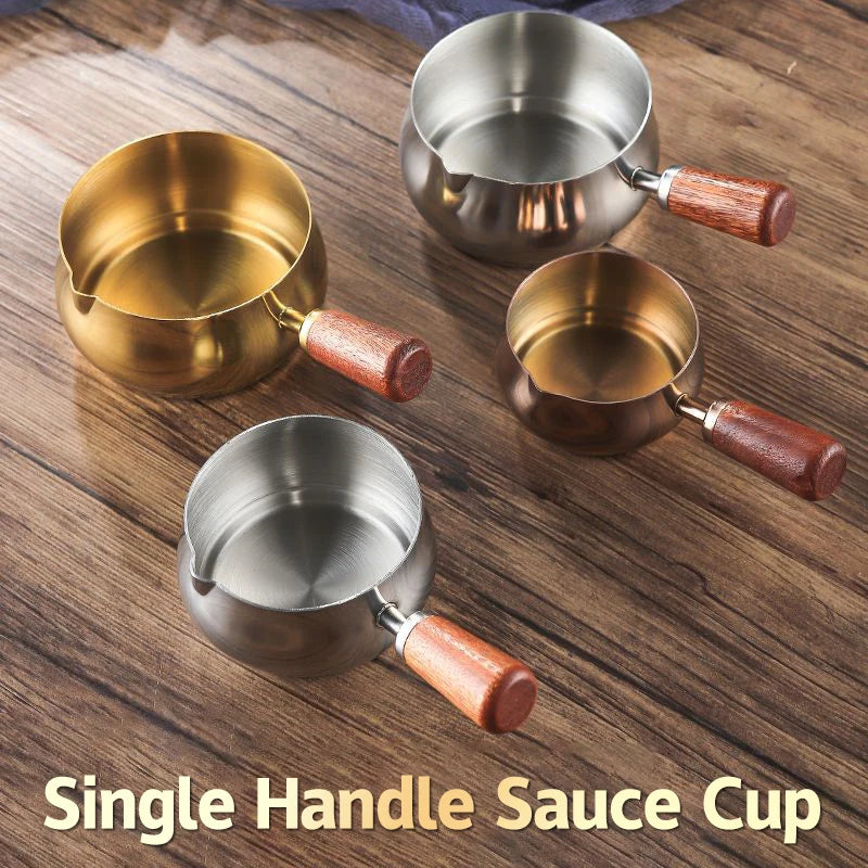 Stainless Steel Sauce Boat with Wooden Handle | 50–150ml