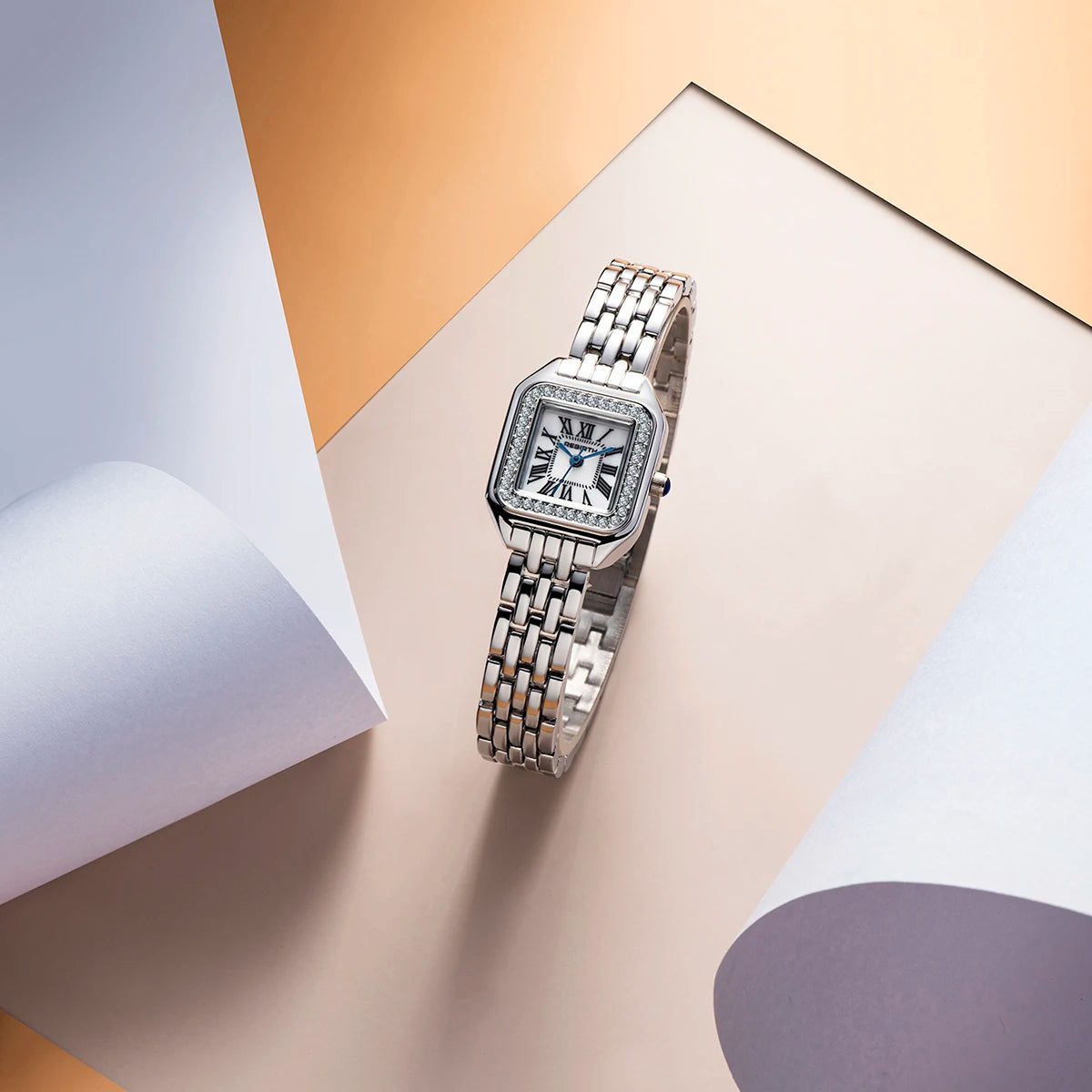 REBIRTH Women's Square Roman Numeral Quartz Watch | Elegant Women's Quartz Watch Nixie