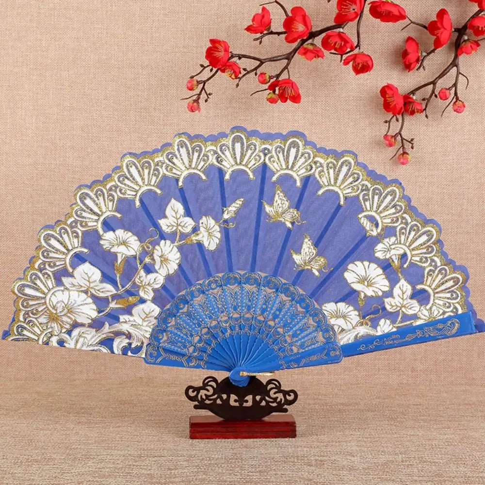 Chinese Antique Folding Fan – Floral Dance & Home Decor Fan Decorative Folding Fan Nixie Dark blue
