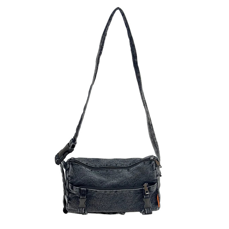 Washed Denim Canvas Cylinder Crossbody Bag for Women Crossbody Cylinder Bag Nixie