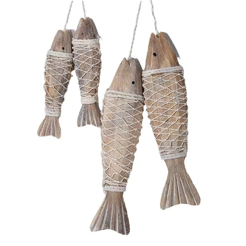 Mediterranean Wooden Fish Skewer Wall Pendant | Retro Carved Decor Wall Pendant Decor Nixie