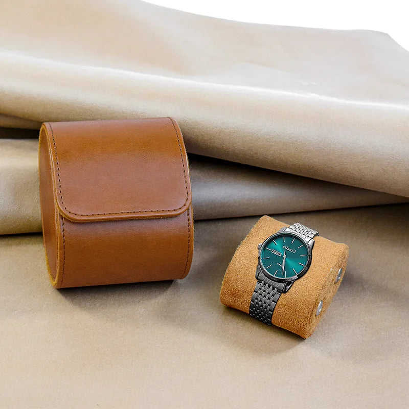 Watch Roll Travel Case 1 Slot – PU Leather Watch Organizer Watch Roll Case Nixie Brown 1 slot