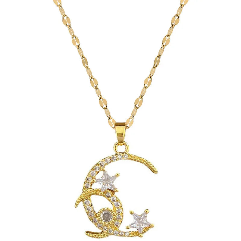 Star Moon Pendant Necklace | Gold Stainless Steel Choker Women Pendant Necklace Nixie