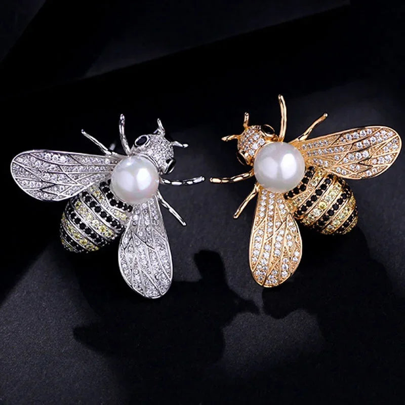 Little Bee Pearl Enamel Brooch Pin – 3D Zinc Alloy Insect Lapel Enamel Brooch Pin Nixie
