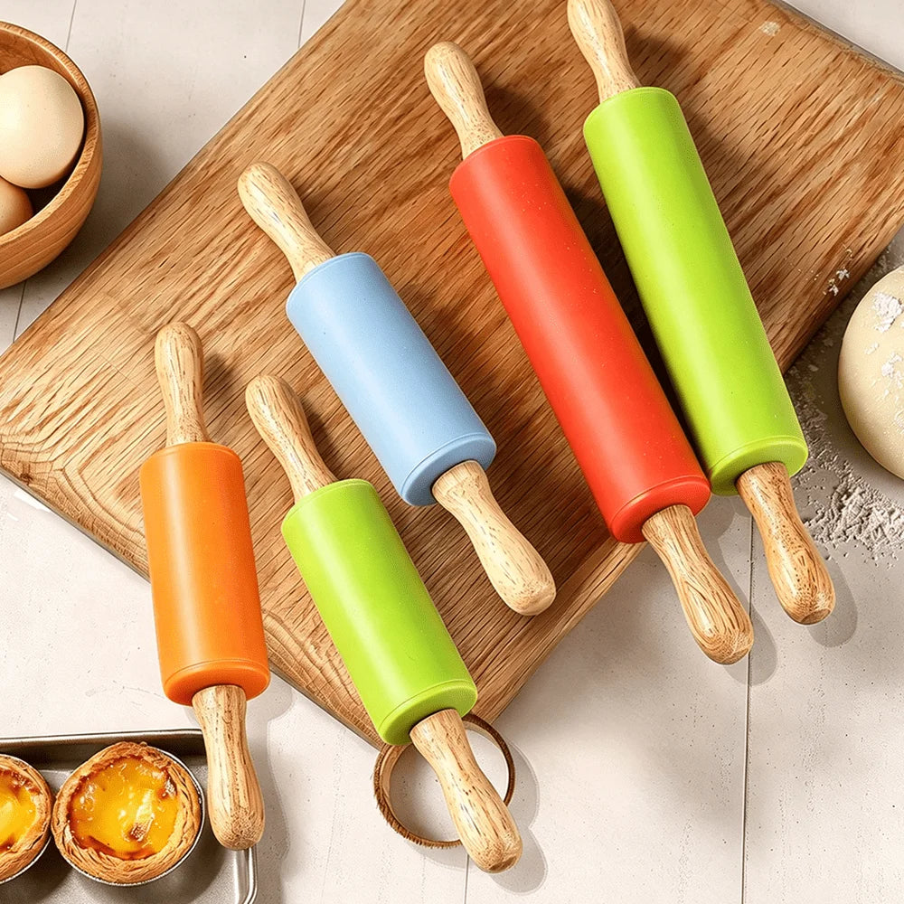 Silicone Rolling Pin Wooden Handle – Non-Stick Baking Tool Silicone Rolling Pin Nixie