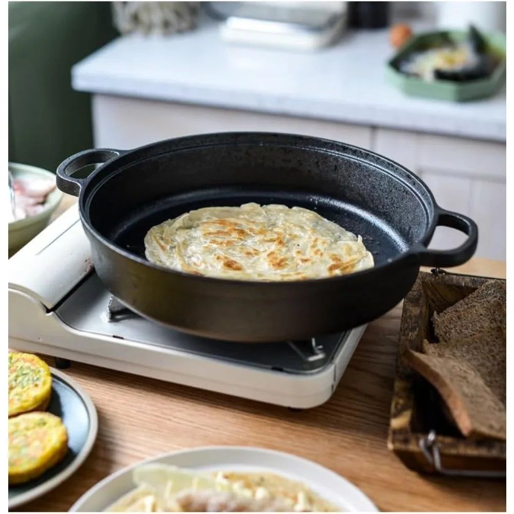 Cast Iron Skillet Double Handles – Gas Induction Oven & Camping Cast Iron Skillet Nixie