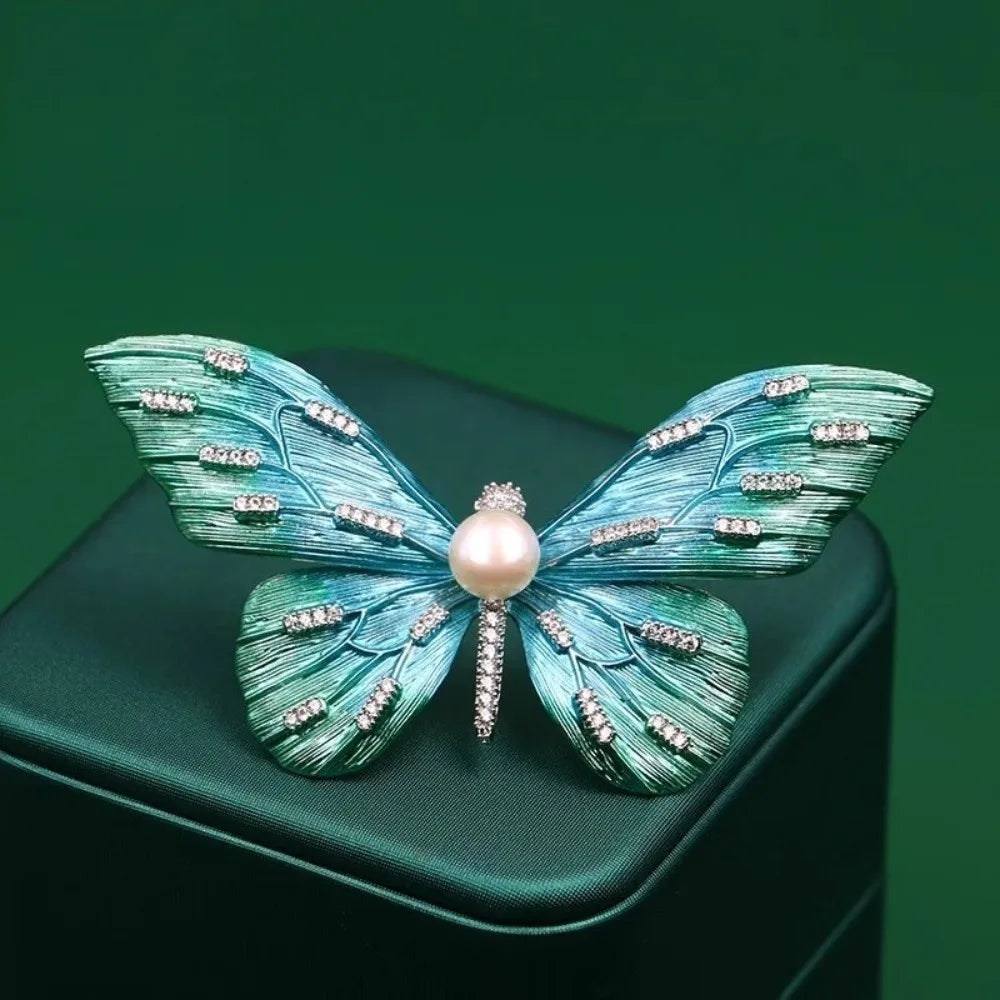 Elegant Butterfly Brooch – Enamel Pearl Rhinestone Alloy Pin Brooch Pin Nixie