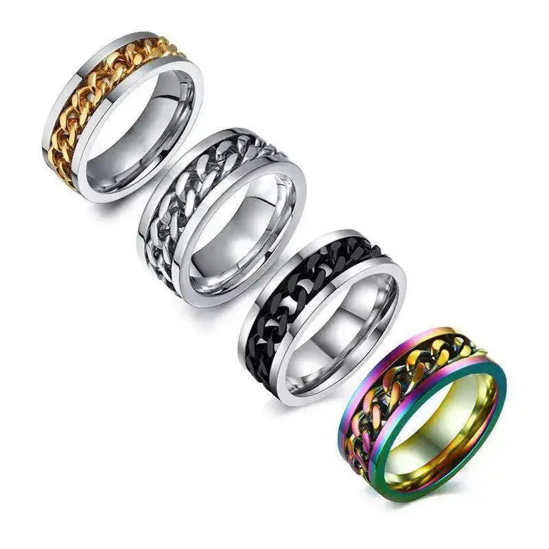 Punk Chain Rotating Ring Men & Women Zinc Alloy Sizes 6–11 Fashion Ring Nixie