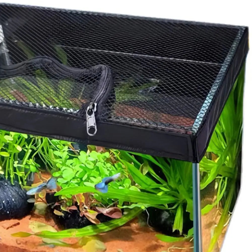 Black Aquarium Mesh Cover – Zippered Anti-Jump Fish Tank Lid