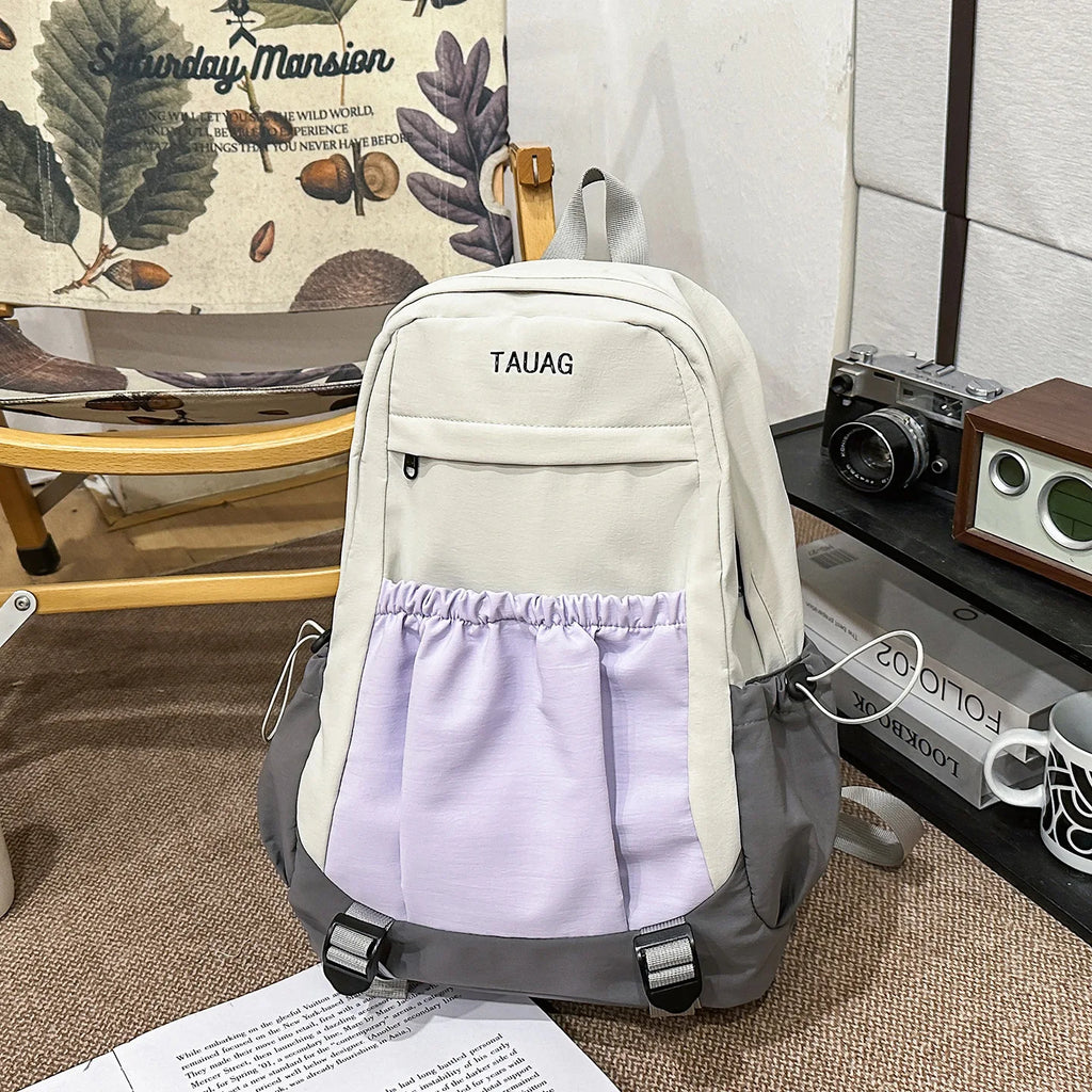Nixie Color-Block Nylon Backpack | Travel & College Bag Nylon Backpack Nixie Gray