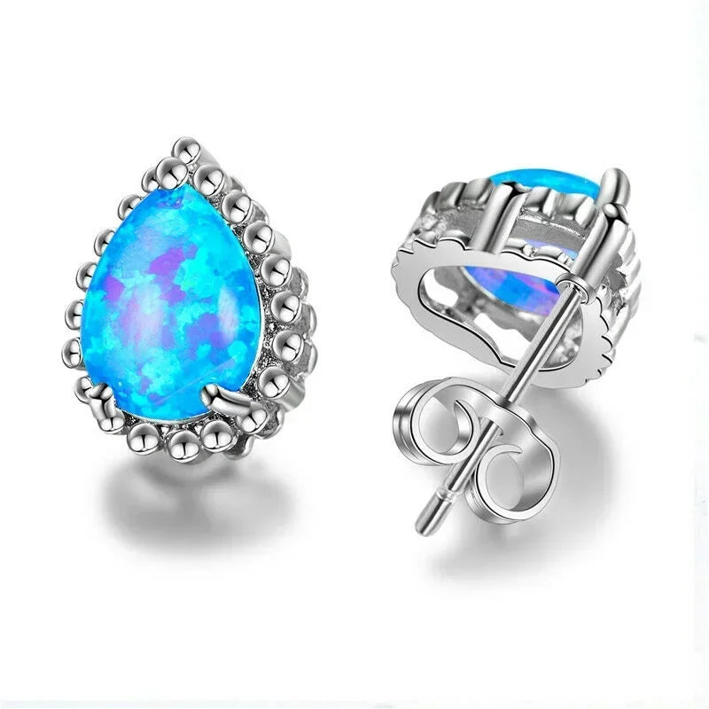 Women's Silver Simulated Opal Drop Dangle Earrings