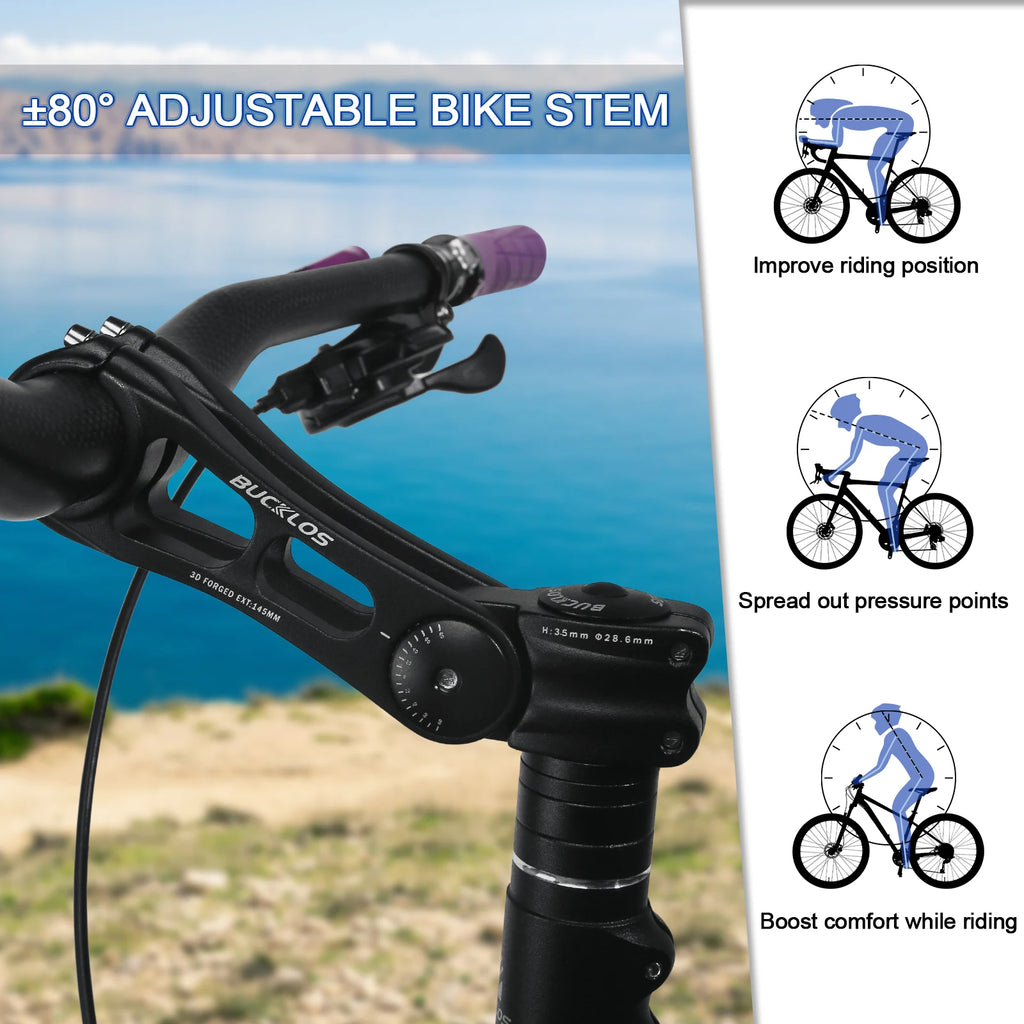 BUCKLOS Adjustable Bike Stem 3D Forged Aluminum 90–145mm Adjustable Bike Stem Nixie