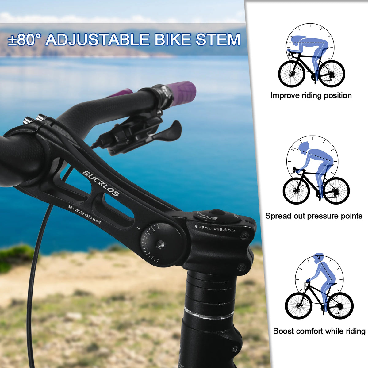 BUCKLOS Adjustable Bike Stem 3D Forged Aluminum 90–145mm Adjustable Bike Stem Nixie