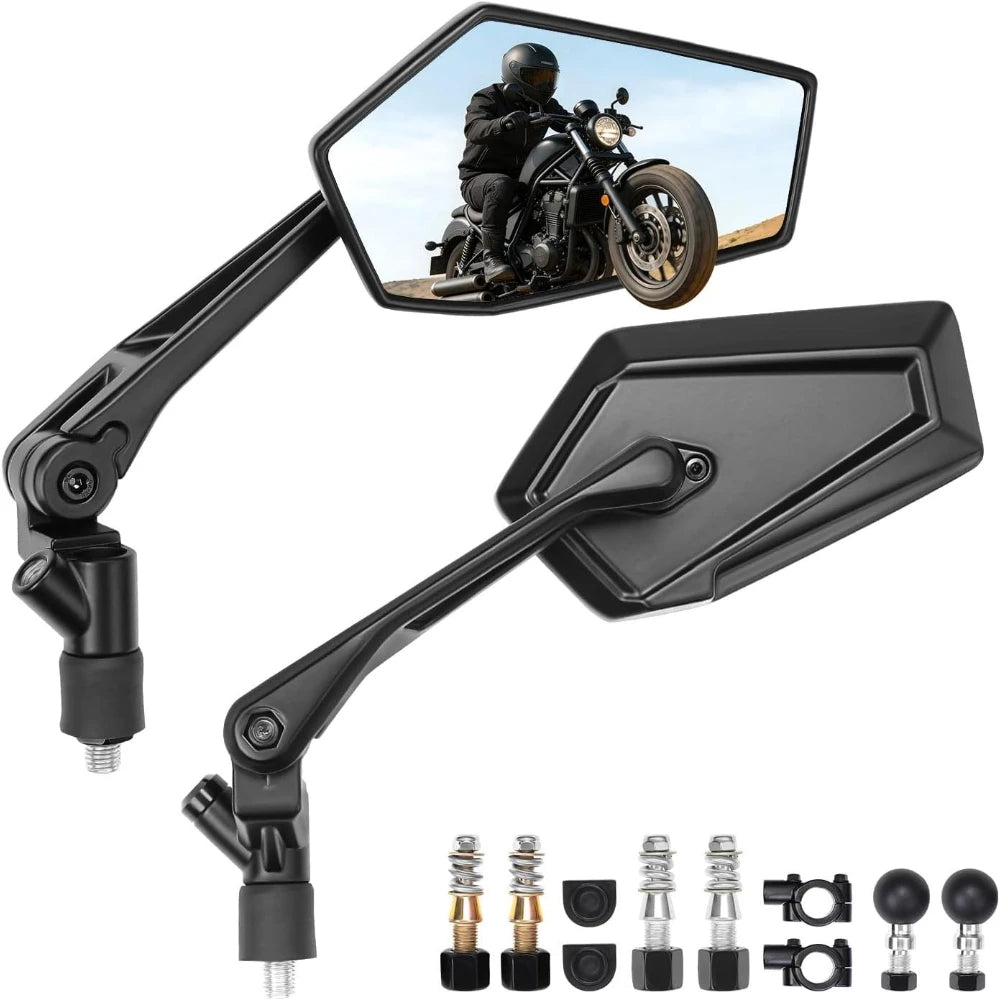Motorcycle Side Mirrors 1" Ball Mount Aluminum Alloy M10 Pair Motorcycle Side Mirrors Nixie Black