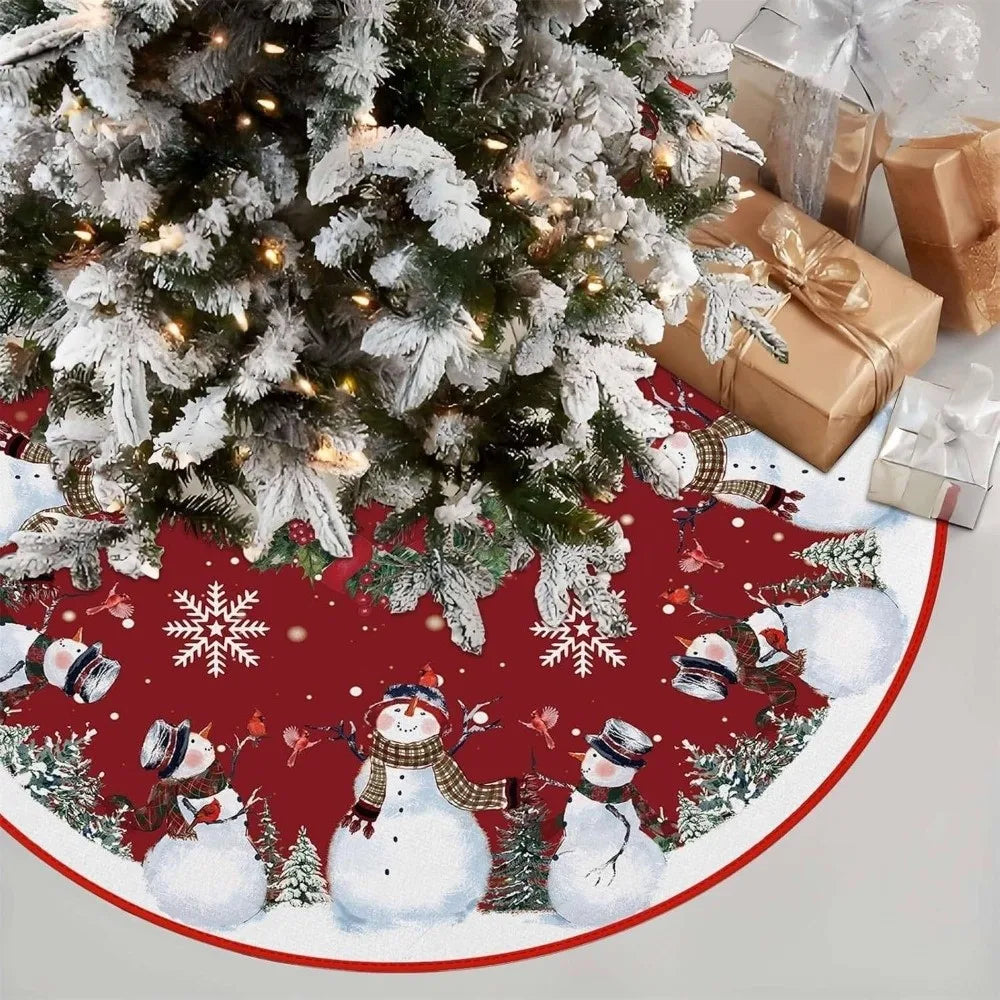 35" Flannel Christmas Tree Skirt – Santa & Snowflake Print Christmas Tree Skirt Nixie