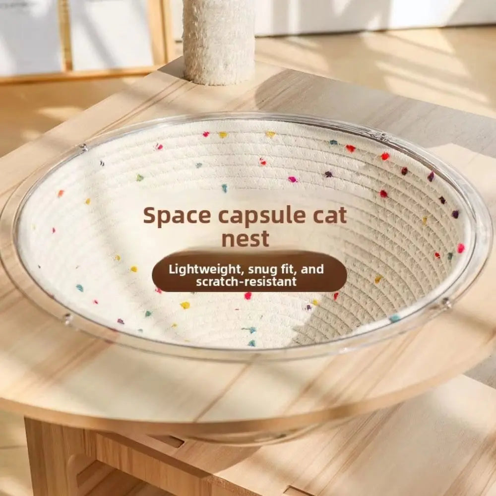 Washable Cotton Rope Round Cat Bed with Climbing Frame