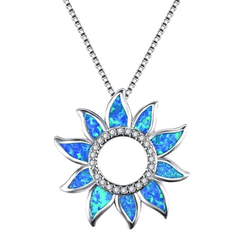 Rainbow Sunflower Fire Opal Pendant Necklace | Wedding Gift