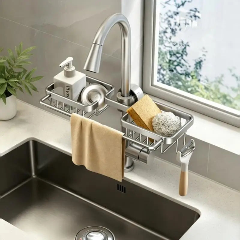 Faucet Mounted Kitchen Sink Organizer – Sponge & Soap Holder Sink Organizer Rack Nixie A1