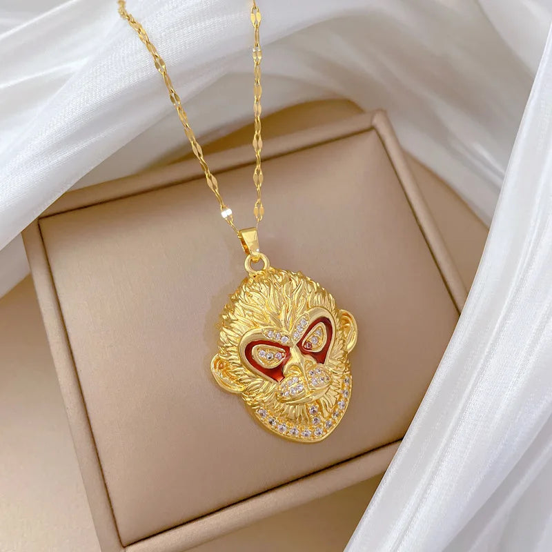 Monkey King Pendant Necklace – Gold Plated Stainless Steel