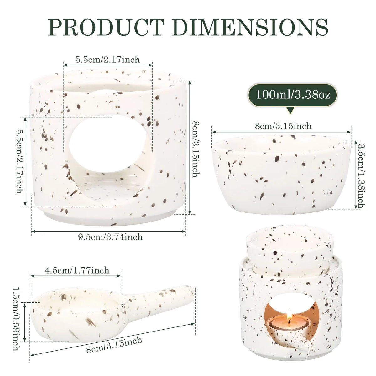 Ceramic Essential Oil Burner & Tealight Wax Warmer + Spoon Ceramic Oil Burner Nixie