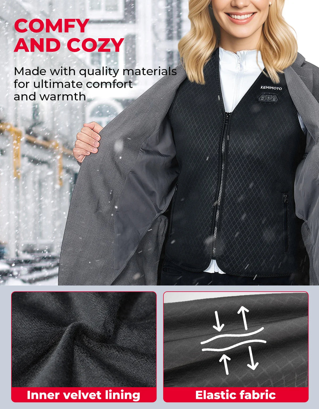 KEMIMOTO USB Electric Heated Vest – 6-Zone, Men & Women Electric Heated Vest Nixie