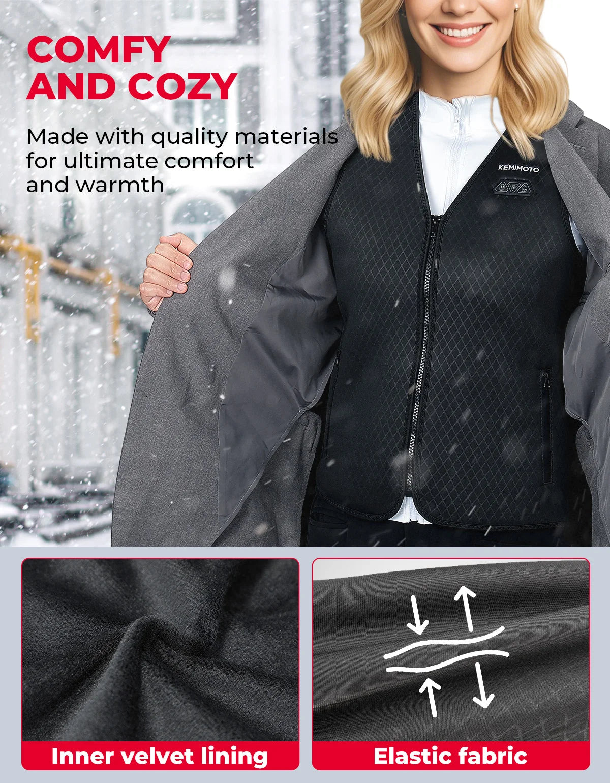KEMIMOTO USB Electric Heated Vest – 6-Zone, Men & Women Electric Heated Vest Nixie