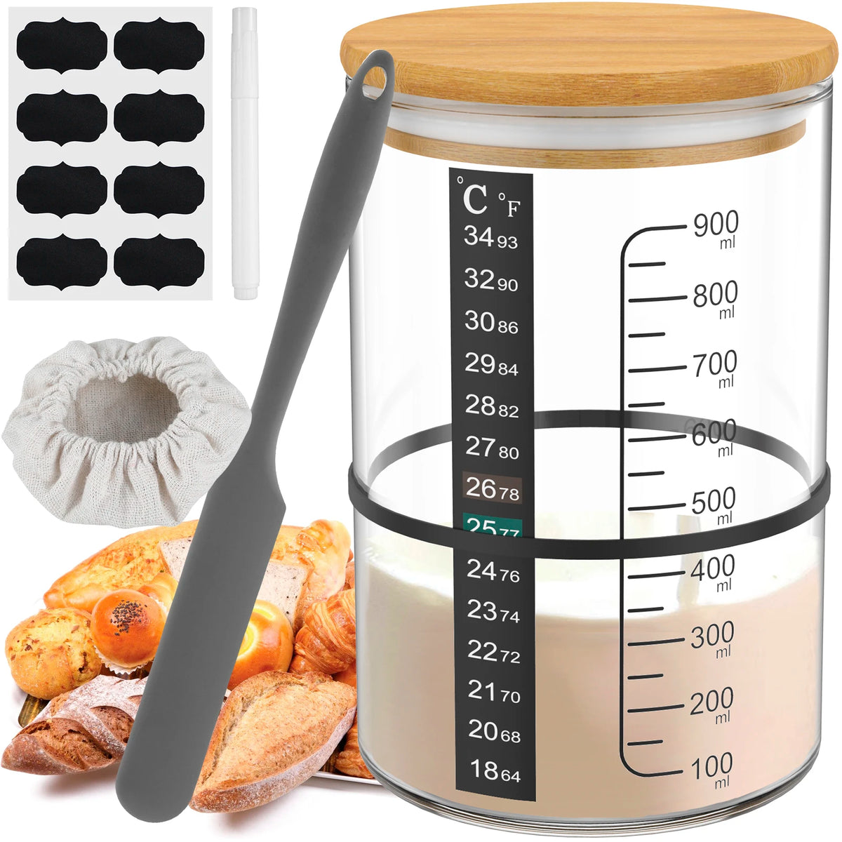 Sourdough Starter Jar Kit 900ml Glass Fermentation Container Fermentation Jar Kit Nixie
