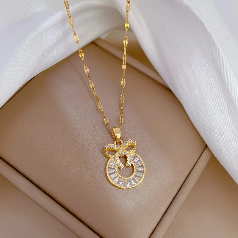 Butterfly Bow Pendant Necklace | Gold Stainless Steel | Nixie Pendant Necklace Nixie