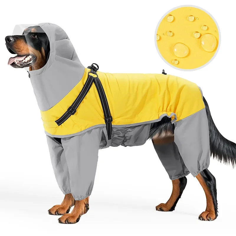 Reflective Waterproof Dog Raincoat with Hood & Leash Hole