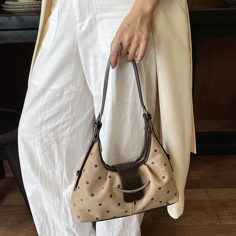 Nixie Vintage Polka-Dot Velvet Shoulder Bag for Women Velvet Shoulder Bag Nixie