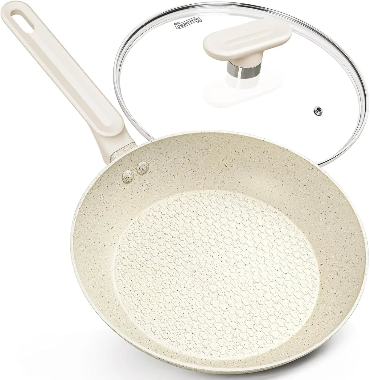 MICHELANGELO 30cm Granite Non-Stick Frying Pan with Lid Non-Stick Frying Pan Nixie White