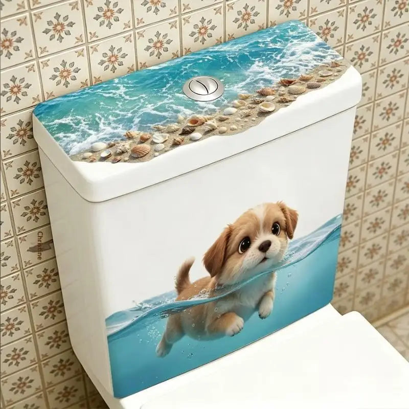 Cute Swimming Puppy Bathroom Wall Decal – Waterproof Sticker Bathroom Wall Decal Nixie