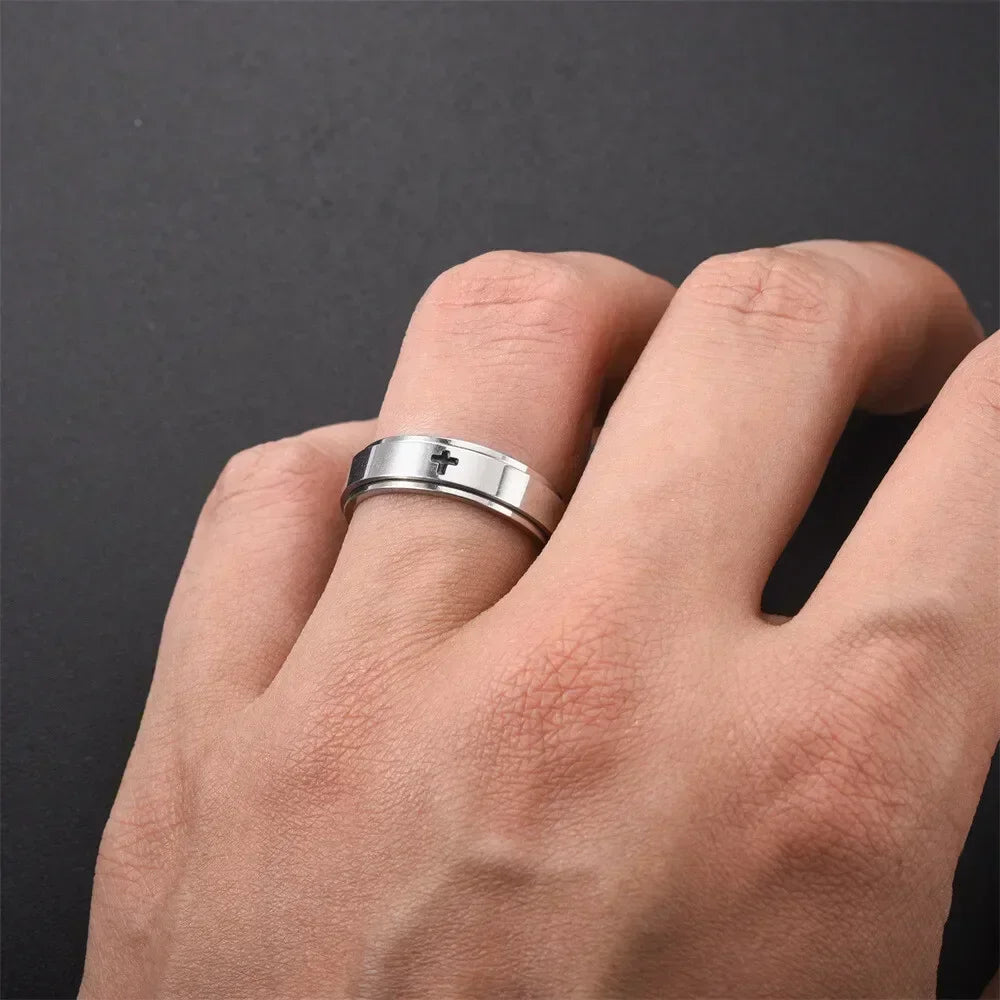 Retro Cross Rotating Fashion Ring Zinc Alloy Crystal Accents Fashion Ring Nixie
