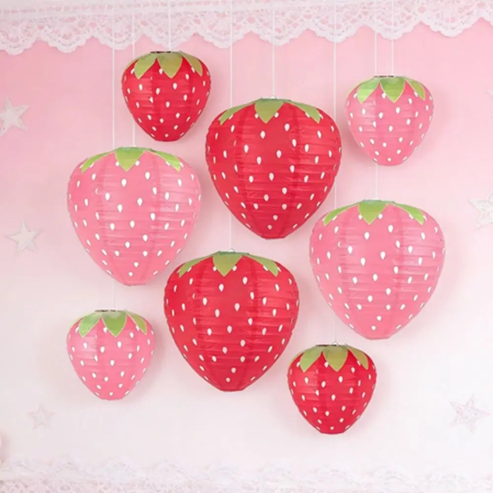 3D Strawberry Paper Lanterns – Handheld Kids Party Decor Paper Party Lantern Nixie