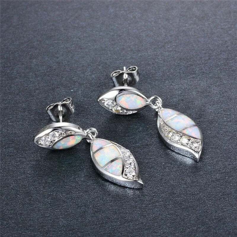 Silver-Plated Simulated Opal Stud Earrings | Vintage Gift Stud Earrings Nixie