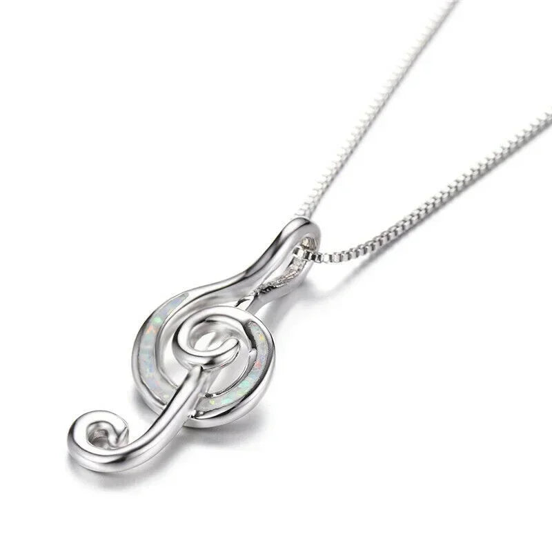 Silver Opal CZ Musical Note Pendant Necklace for Women | Nixie Pendant Necklace Nixie