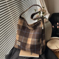 Vintage Plaid Woolen Tote Bag – Large Shoulder Handbag for Women Woolen Tote Bag Nixie Coffee