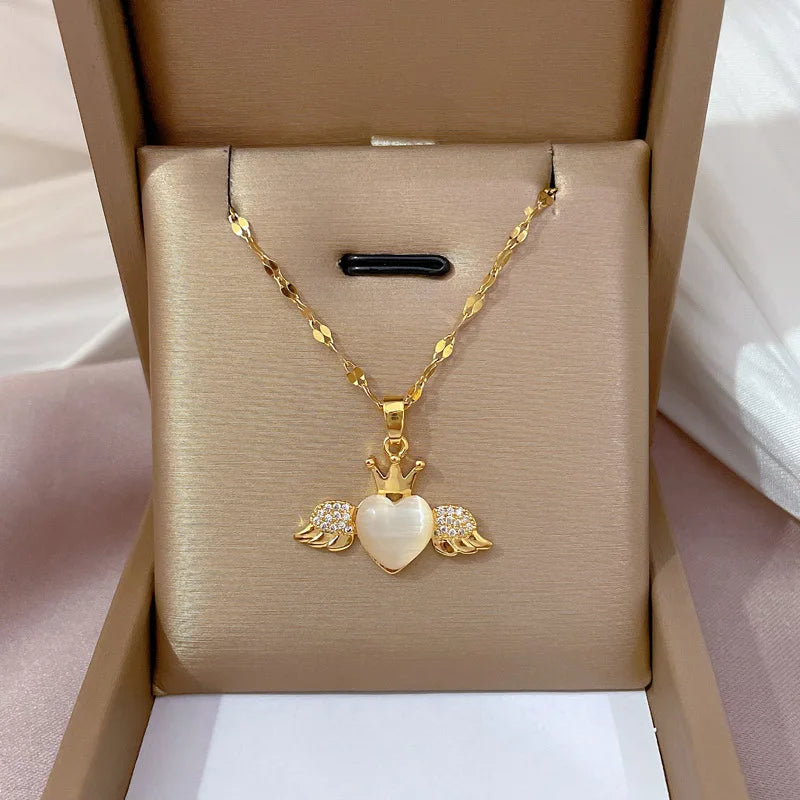 Angel Heart Pendant Necklace | Gold Stainless Steel Chain Pendant Necklace Nixie