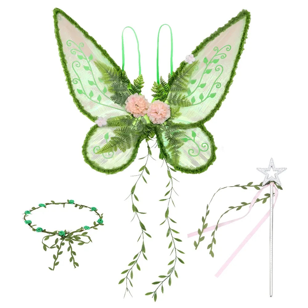 Forest Fairy Wings Set with Flower Crown & Magic Wand Fairy Costume Set Nixie Fairy Wings Set
