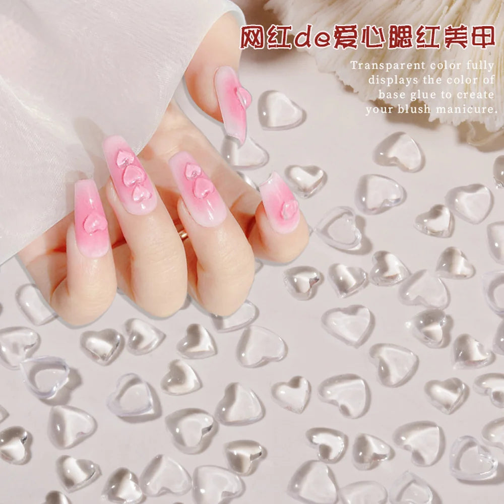 100pcs 3D Heart Nail Art Charms – Clear Acrylic DIY Decals Nail Art Charms Nixie