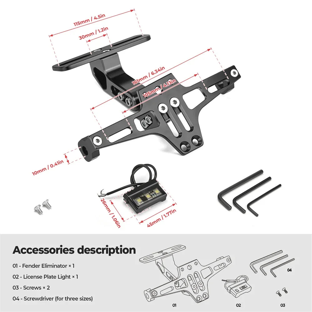 Universal Motorcycle License Plate Holder Bracket with LED Light License Plate Bracket Nixie