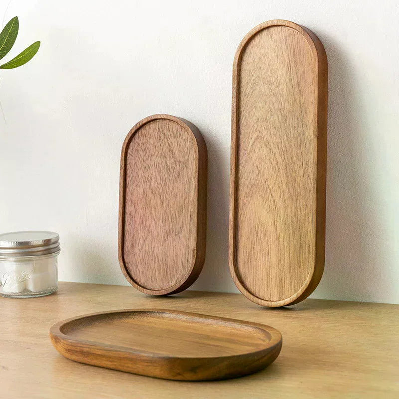 Japanese Solid Wood Round Dessert & Snack Plate Wooden Tray Wooden Serving Plate Nixie