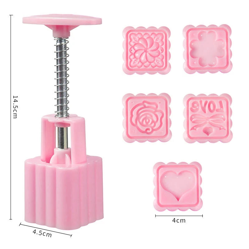 5-Piece Mooncake Mold Set | Hand Press Pastry Baking Stamps Pastry Baking Mold Nixie A2