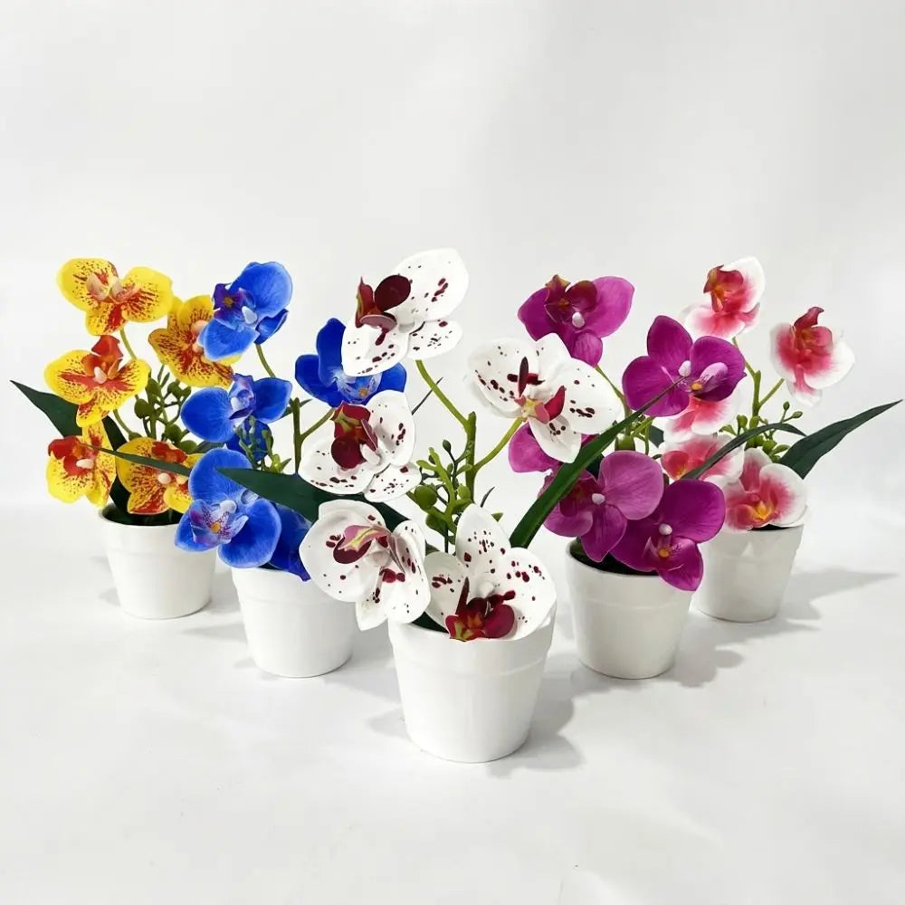 Artificial Orchid Potted Plant – 5 Blooms, Pink & White, 24cm